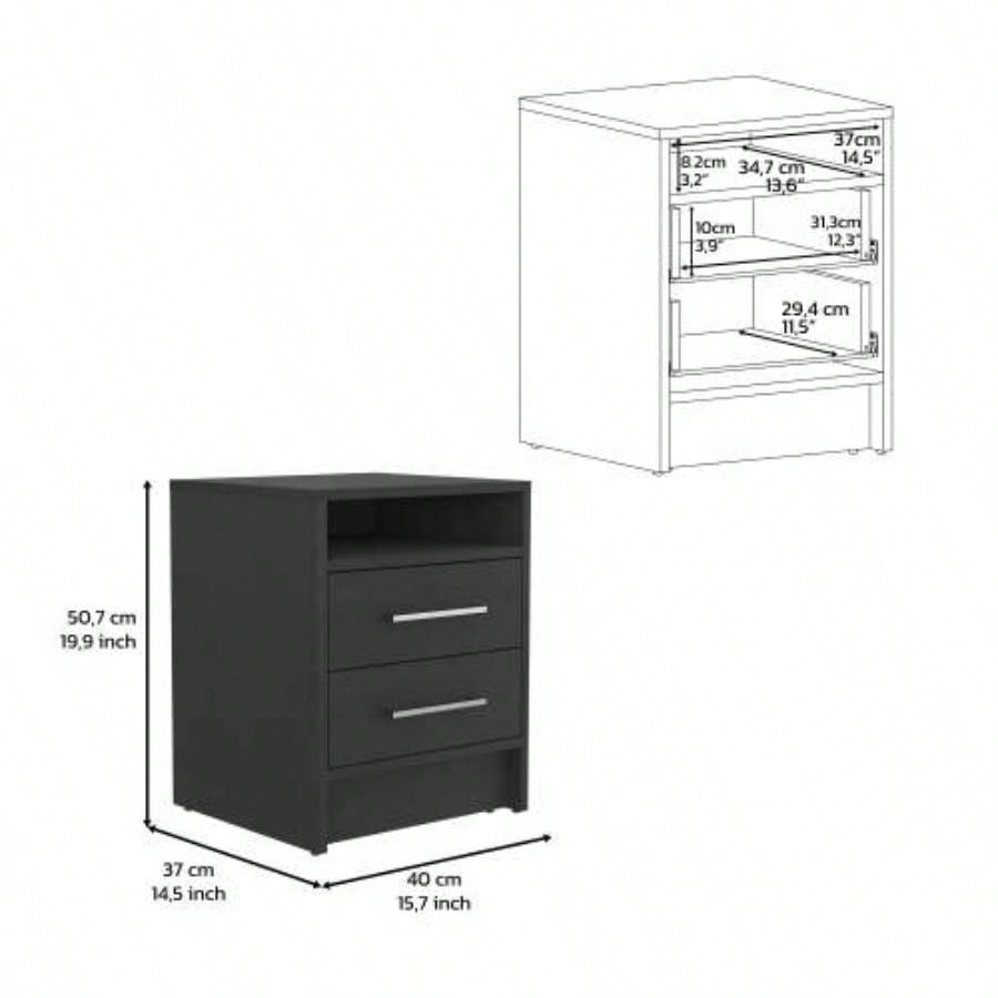 3 Piece Bedroom Set, London Armoire+ 2 Leyva Nightstands, Black