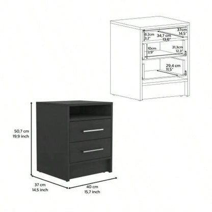 3 Piece Bedroom Set, London Armoire+ 2 Leyva Nightstands, Black