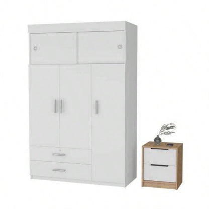 Elirya 2 - Piece Bedroom Set, Armoire+ Nightstand, White and Light Oak