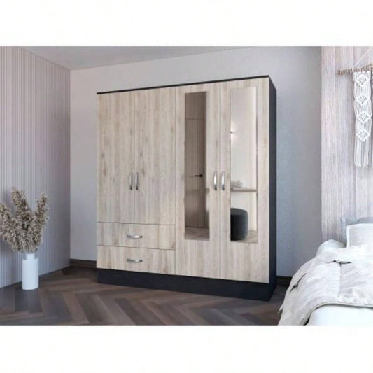 Armoire Ron, Bedroom, Black/ Light Gray