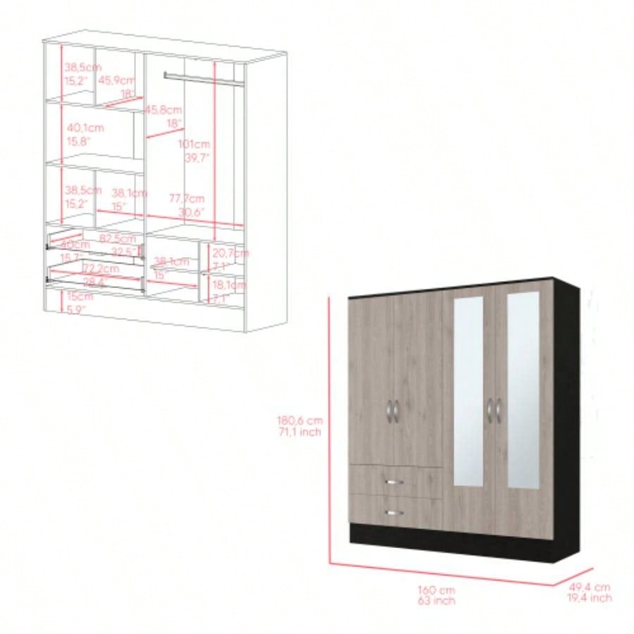 Armoire Ron, Bedroom, Black/ Light Gray