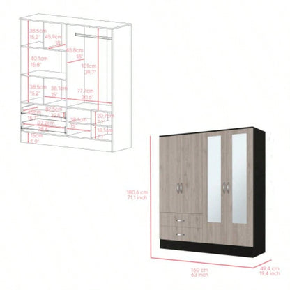 Armoire Ron, Bedroom, Black/ Light Gray