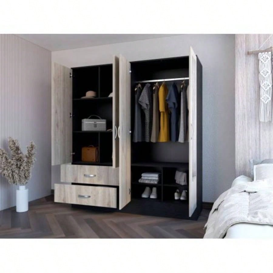 Armoire Ron, Bedroom, Black/ Light Gray