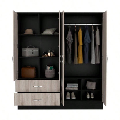 Armoire Ron, Bedroom, Black/ Light Gray