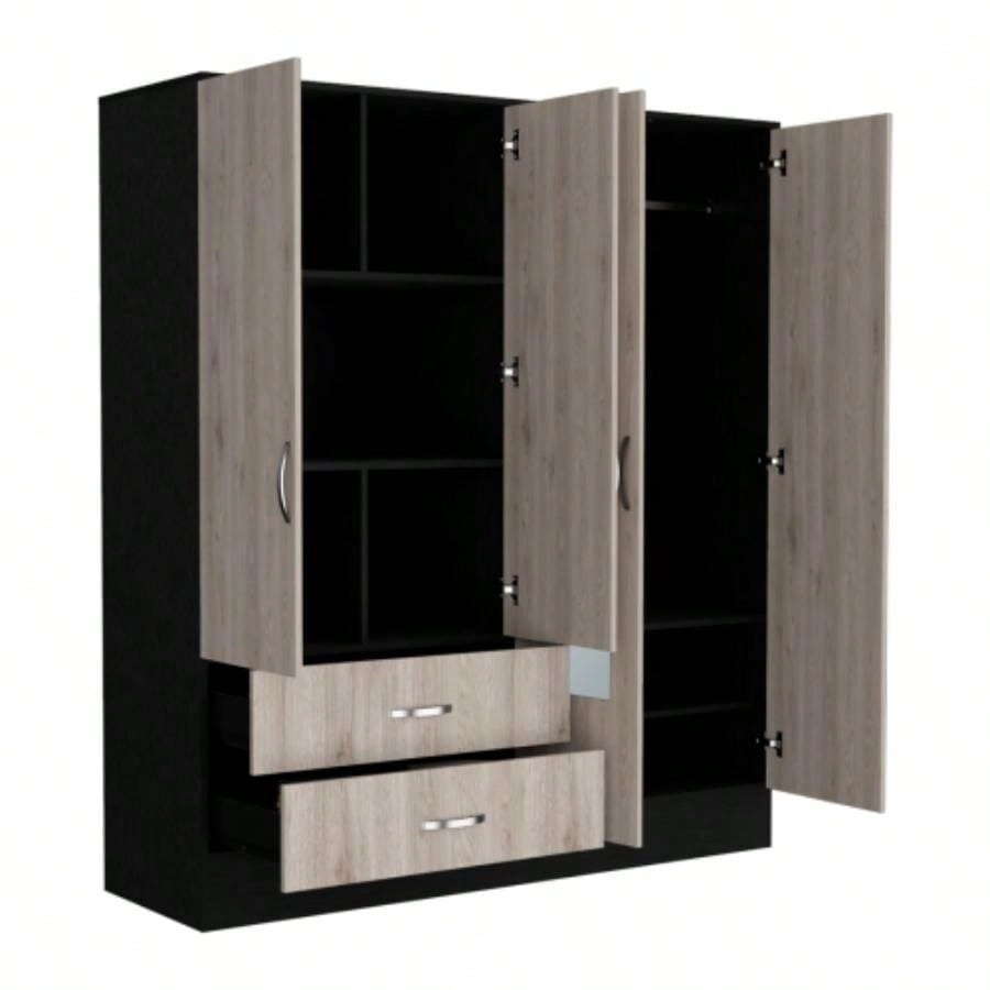 Armoire Ron, Bedroom, Black/ Light Gray