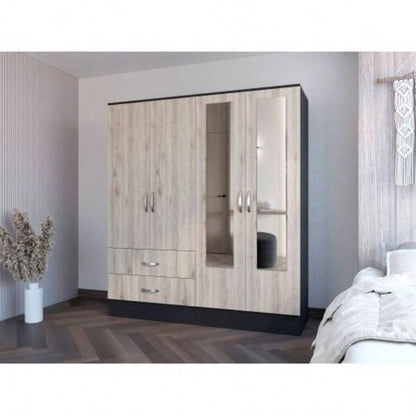 Armoire Ron, Bedroom, Black/ Light Gray