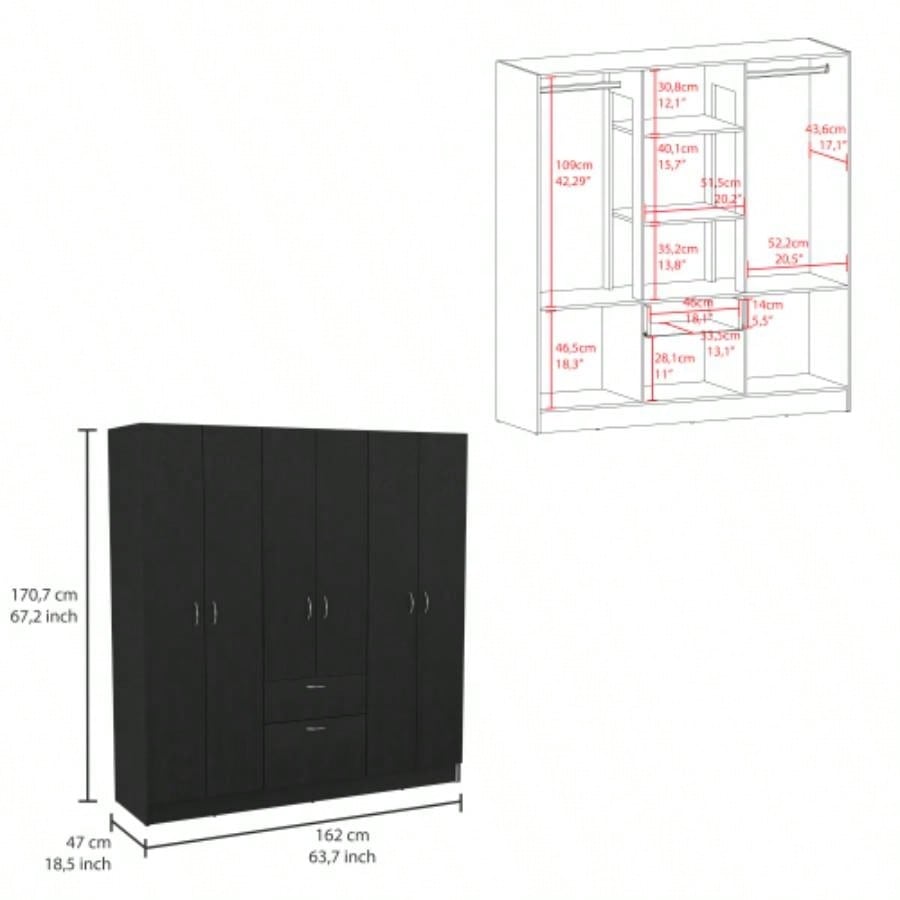 Six Doors Armoire Maya, Bedroom, Black/ White