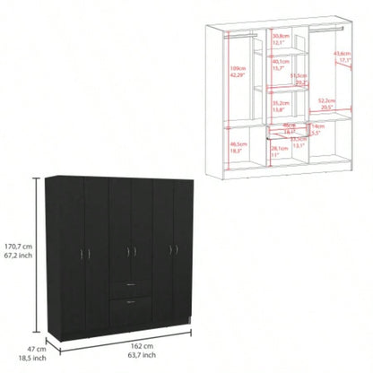 Six Doors Armoire Maya, Bedroom, Black/ White