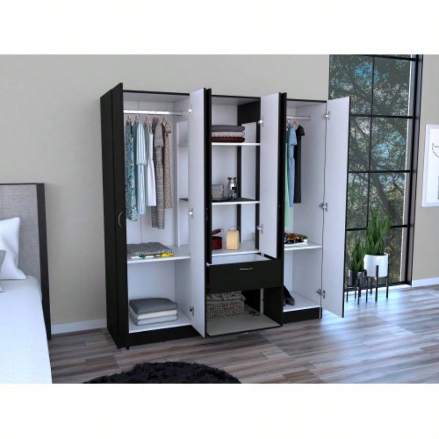 Six Doors Armoire Maya, Bedroom, Black/ White