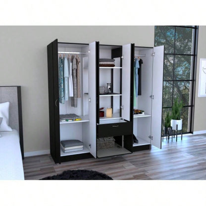 Six Doors Armoire Maya, Bedroom, Black/ White