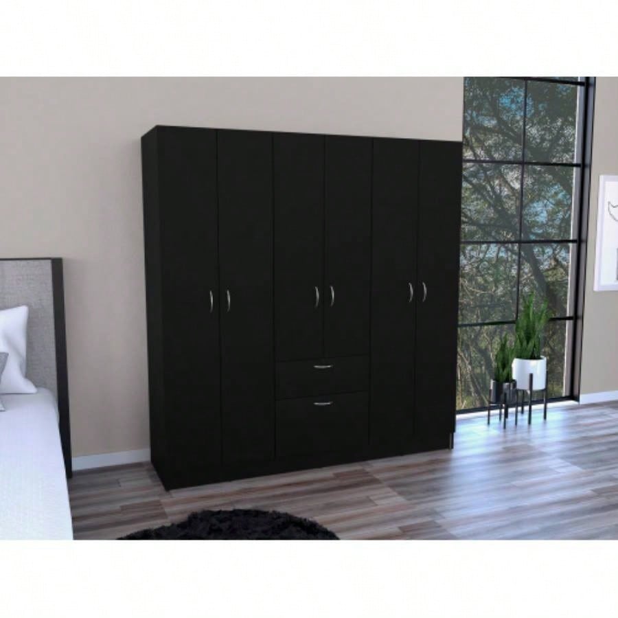 Six Doors Armoire Maya, Bedroom, Black/ White