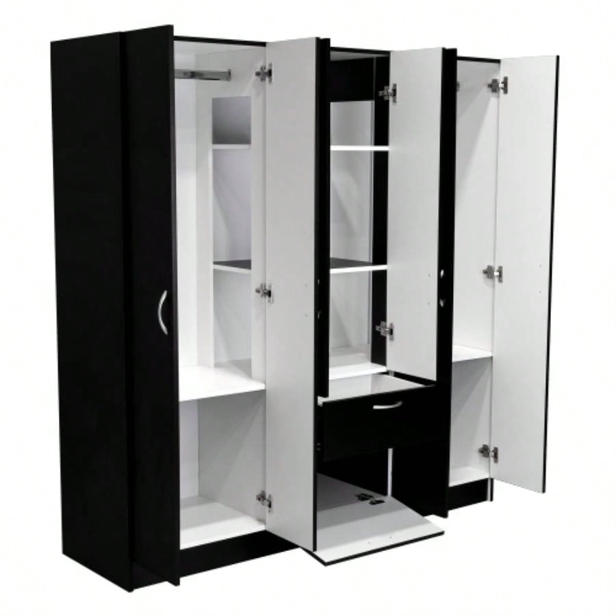 Six Doors Armoire Maya, Bedroom, Black/ White