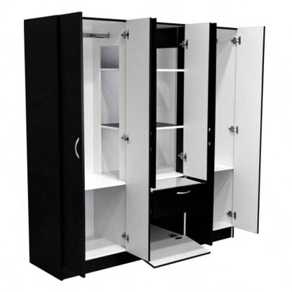 Six Doors Armoire Maya, Bedroom, Black/ White