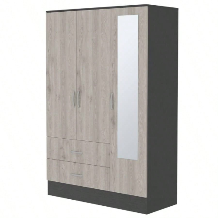 Florencia S Mirrored Armoire, Two Cabinets With Divisions, Two Drawers