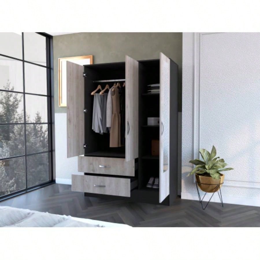 Florencia S Mirrored Armoire, Two Cabinets With Divisions, Two Drawers