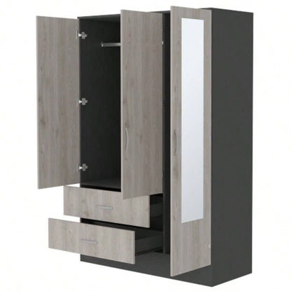 Florencia S Mirrored Armoire, Two Cabinets With Divisions, Two Drawers