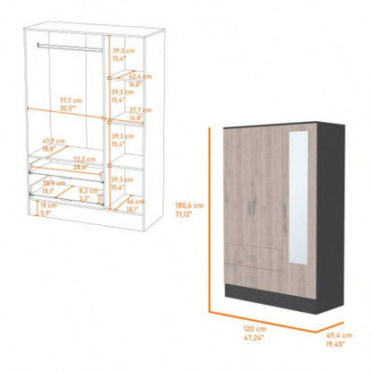 Florencia S Mirrored Armoire, Two Cabinets With Divisions, Two Drawers