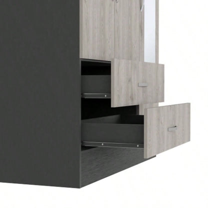 Florencia S Mirrored Armoire, Two Cabinets With Divisions, Two Drawers