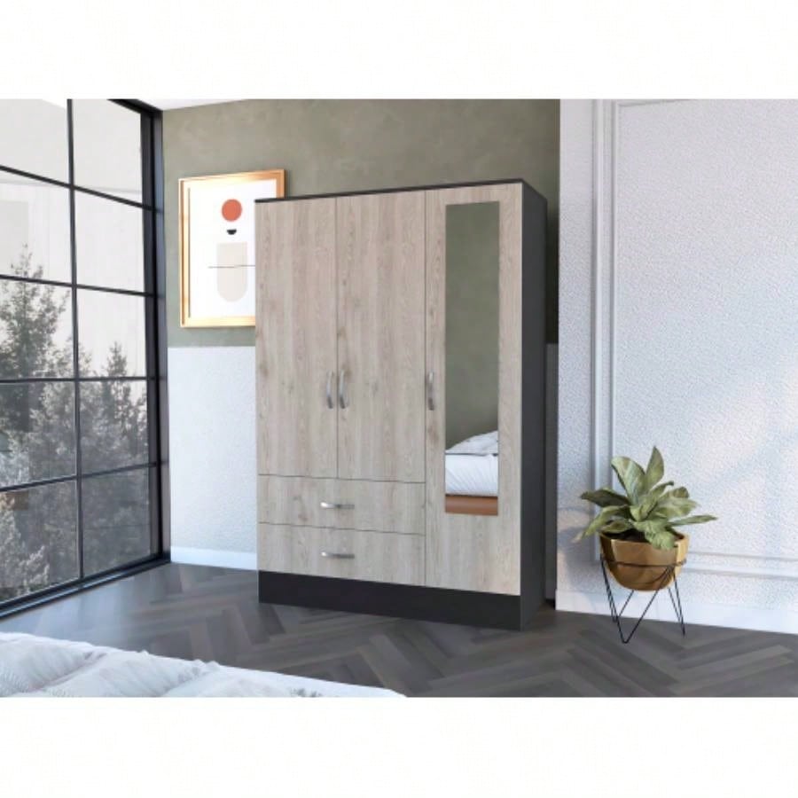 Florencia S Mirrored Armoire, Two Cabinets With Divisions, Two Drawers