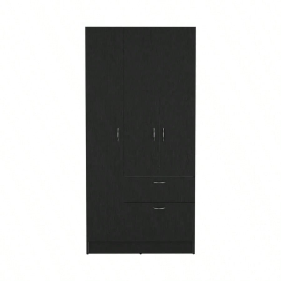 Capwell 2 - Piece Bedroom Set, Armoire and Dresser, Black and Pine