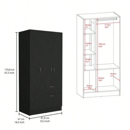Capwell 2 - Piece Bedroom Set, Armoire and Dresser, Black and Pine