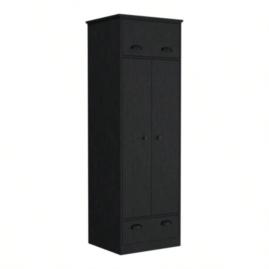 Falkland Armoire with 1 Drawer and 1 Hinged Drawer with Handles Black