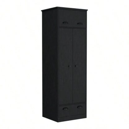 Falkland Armoire with 1 Drawer and 1 Hinged Drawer with Handles Black