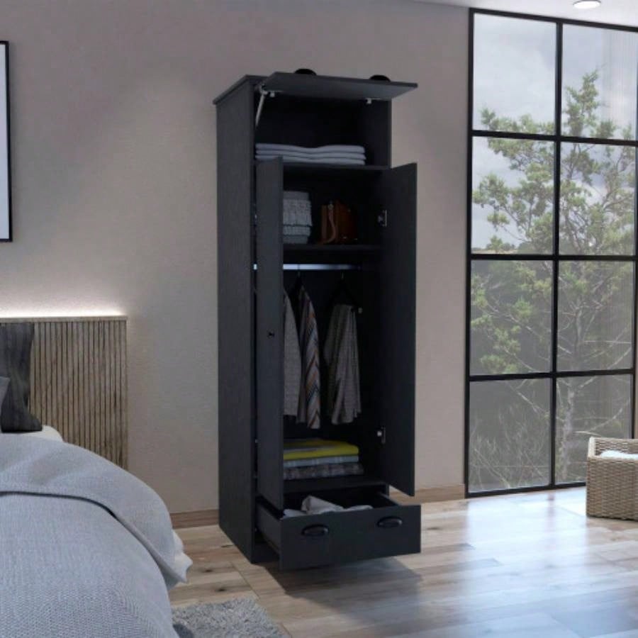 Falkland Armoire with 1 Drawer and 1 Hinged Drawer with Handles Black