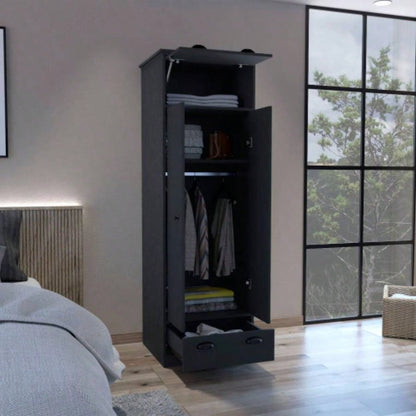 Falkland Armoire with 1 Drawer and 1 Hinged Drawer with Handles Black
