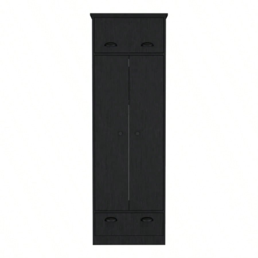 Falkland Armoire with 1 Drawer and 1 Hinged Drawer with Handles Black