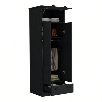 Falkland Armoire with 1 Drawer and 1 Hinged Drawer with Handles Black