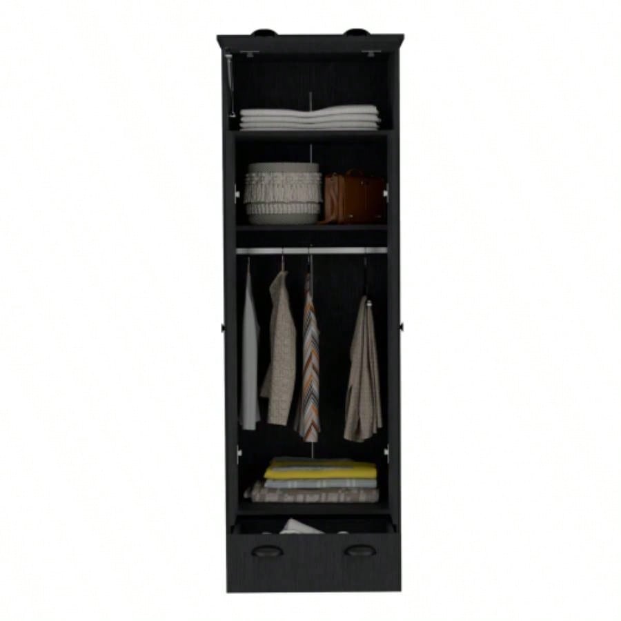 Falkland Armoire with 1 Drawer and 1 Hinged Drawer with Handles Black