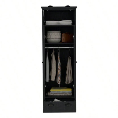 Falkland Armoire with 1 Drawer and 1 Hinged Drawer with Handles Black
