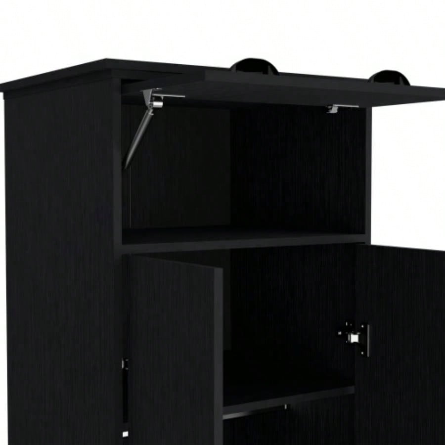 Falkland Armoire with 1 Drawer and 1 Hinged Drawer with Handles Black
