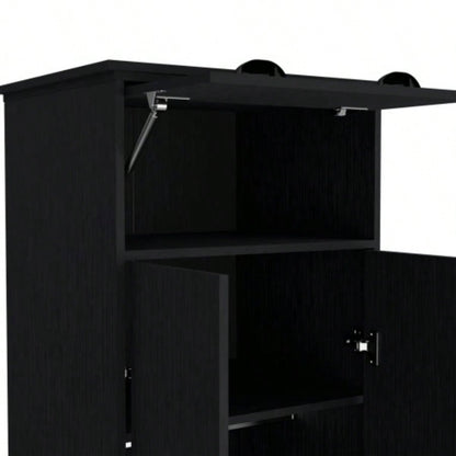 Falkland Armoire with 1 Drawer and 1 Hinged Drawer with Handles Black
