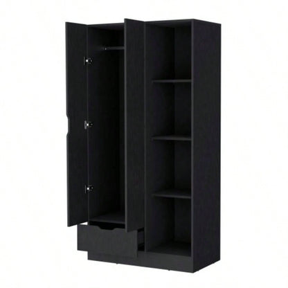 Redmond Armoire with Single Drawer, 4 Storage Shelves and Hanging Rod