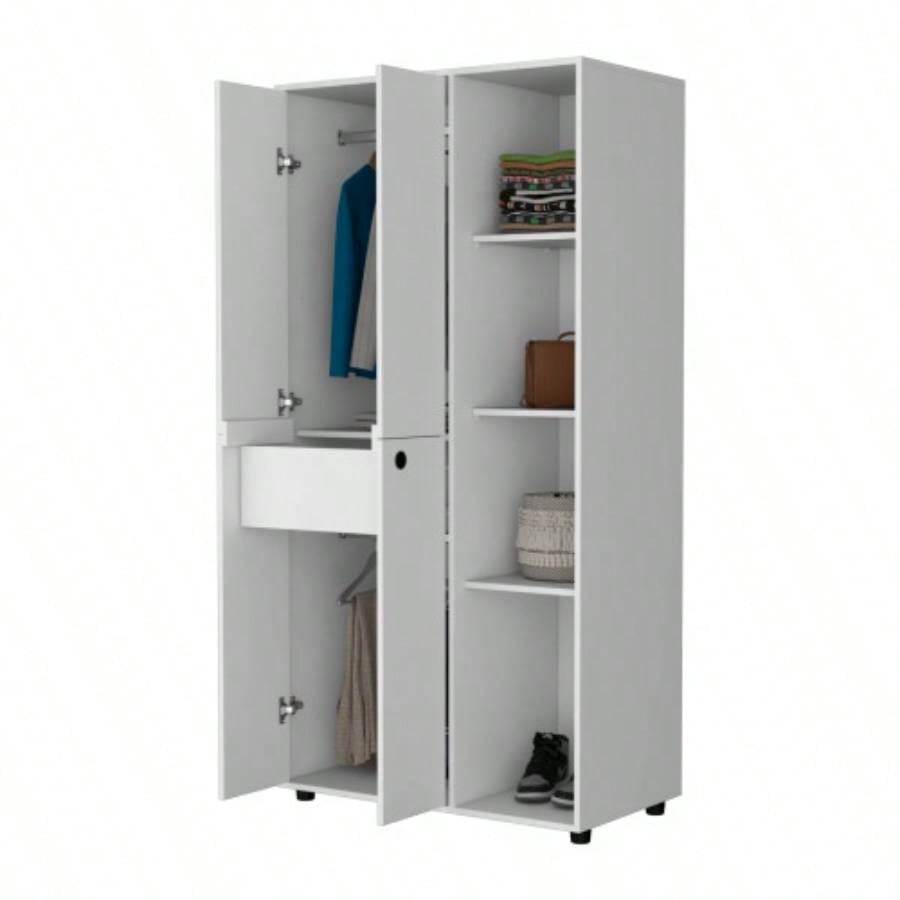 Bethel Armoire Closet with 1 - Drawer, Storage Cabinets and Hanging Rods
