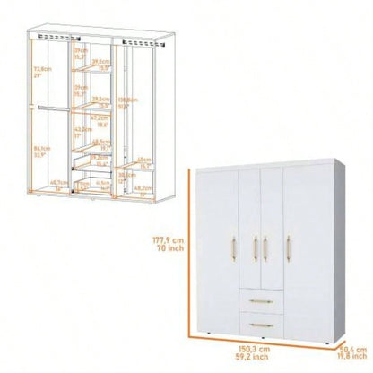 White All - In - One 2 - Door Armoire