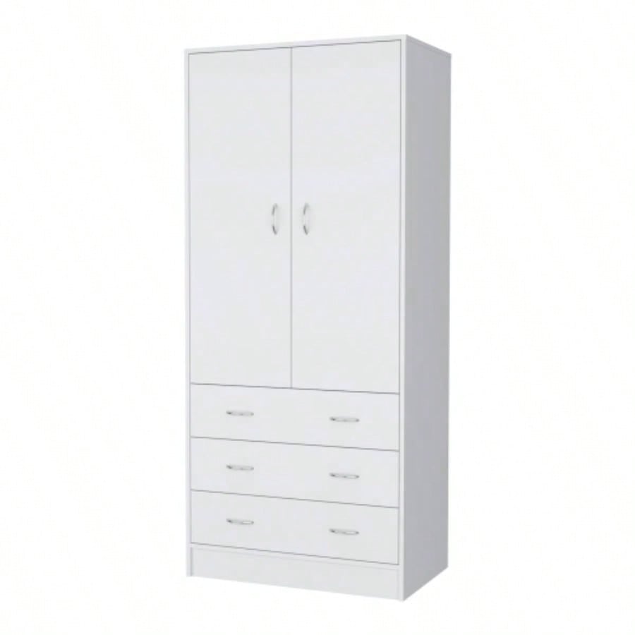 FM FURNITURE Prescott Armoire, with 2 doors, 3 drawers and 1 hanging rod, White