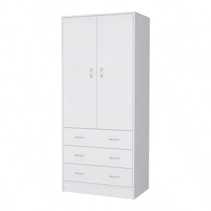 FM FURNITURE Prescott Armoire, with 2 doors, 3 drawers and 1 hanging rod, White