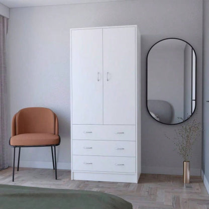 FM FURNITURE Prescott Armoire, with 2 doors, 3 drawers and 1 hanging rod, White