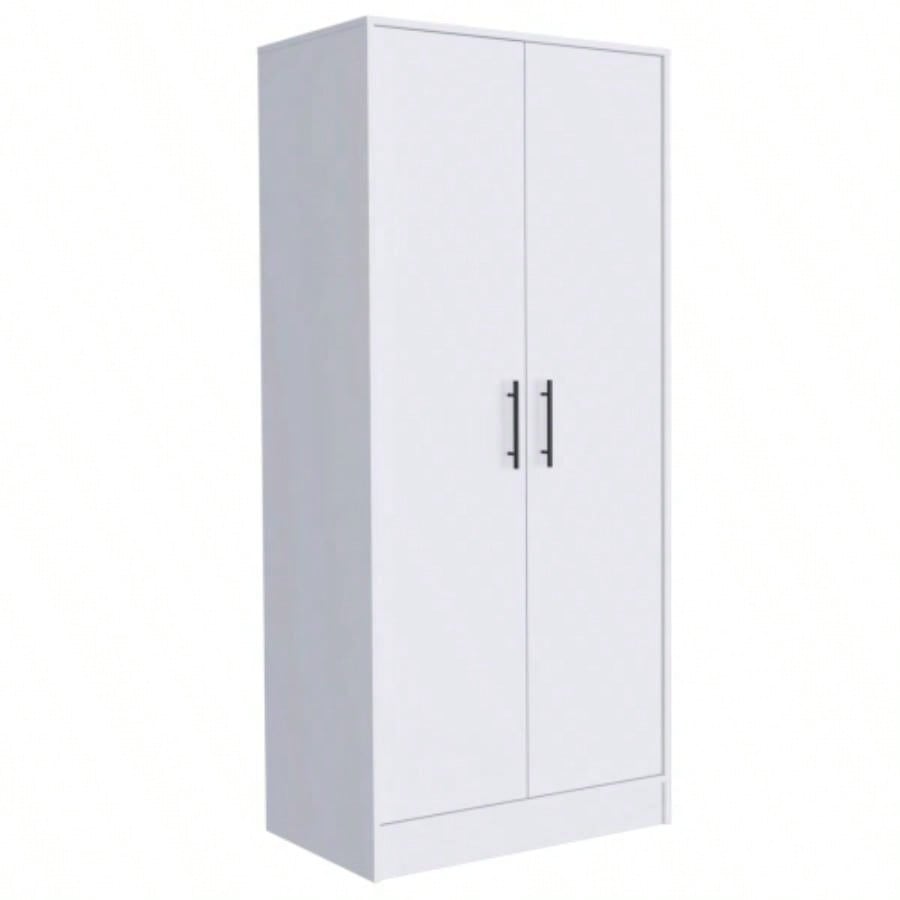 Ambery 180 Armoire, Two Shelves, Double Door, Metal Rod, One Drawer - White