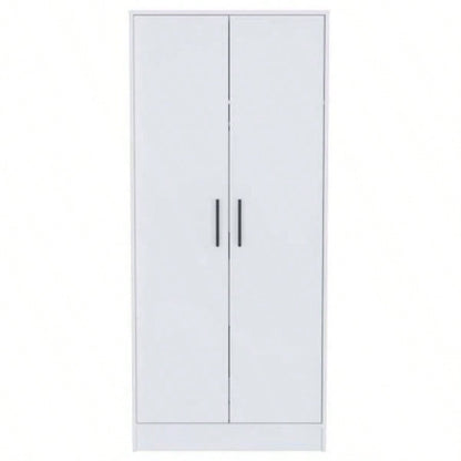 Ambery 180 Armoire, Two Shelves, Double Door, Metal Rod, One Drawer - White