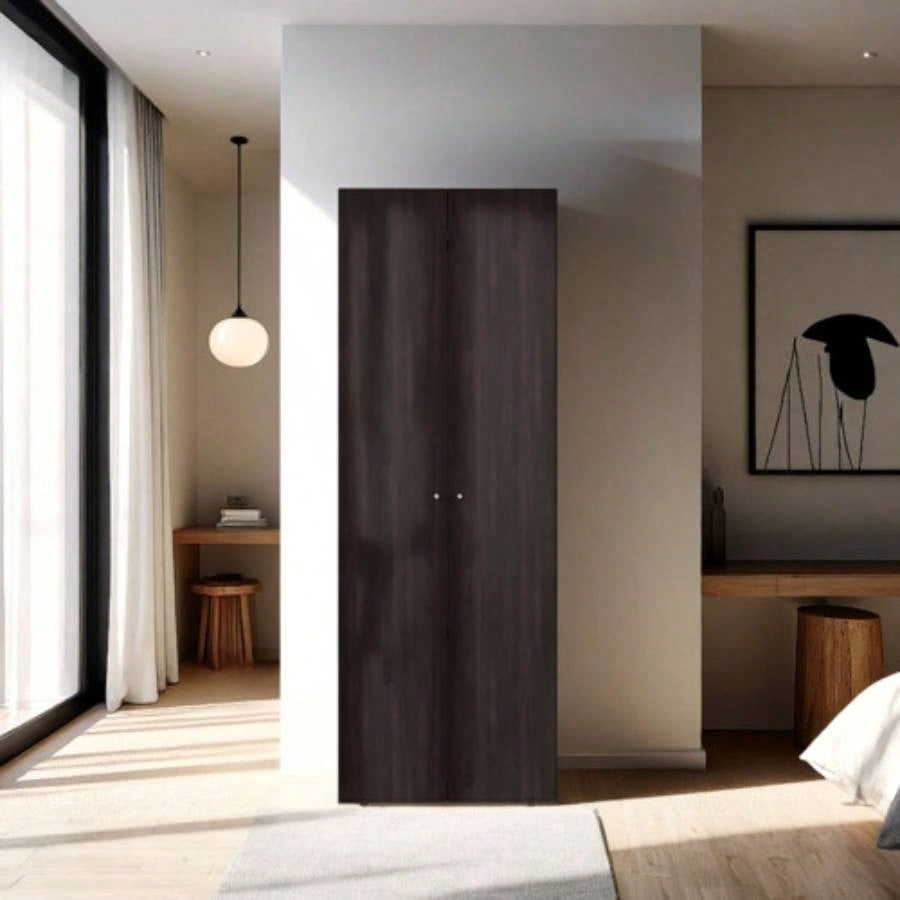 Armoire, 2 Doors, 4 Shelves, Walnut/ Black Wengue