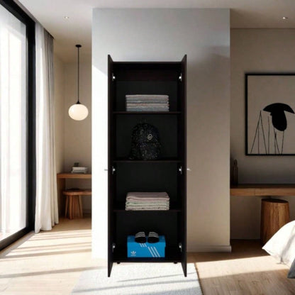 Armoire, 2 Doors, 4 Shelves, Walnut/ Black Wengue