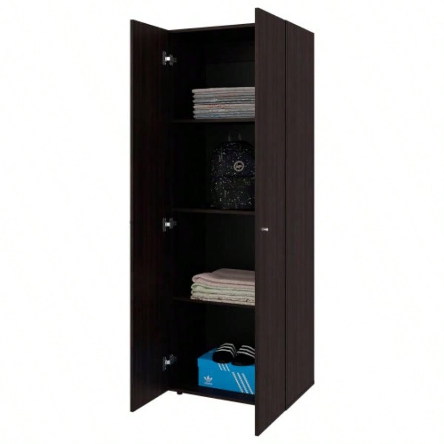 Armoire, 2 Doors, 4 Shelves, Walnut/ Black Wengue
