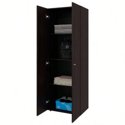 Armoire, 2 Doors, 4 Shelves, Walnut/ Black Wengue