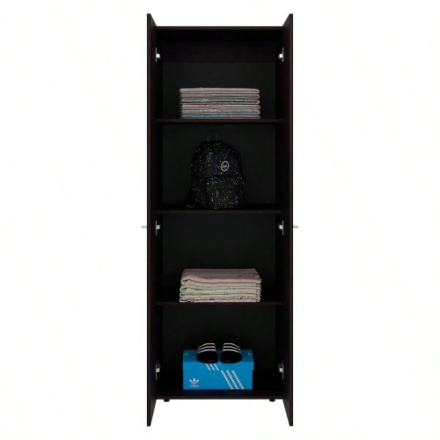 Armoire, 2 Doors, 4 Shelves, Walnut/ Black Wengue