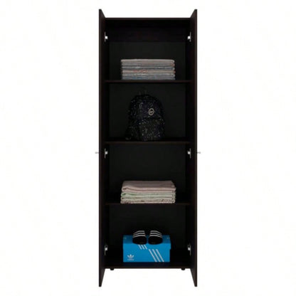 Armoire, 2 Doors, 4 Shelves, Walnut/ Black Wengue