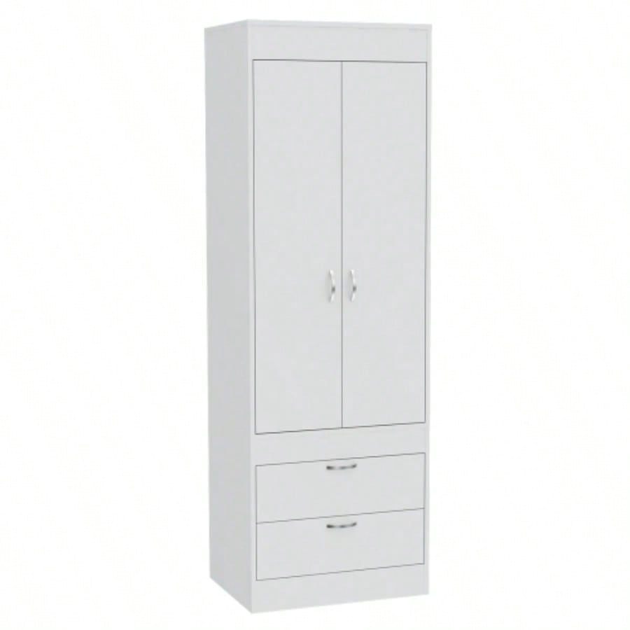 Lisboa Armoire, Rod, Double Door, Two Drawers, Metal Handles White